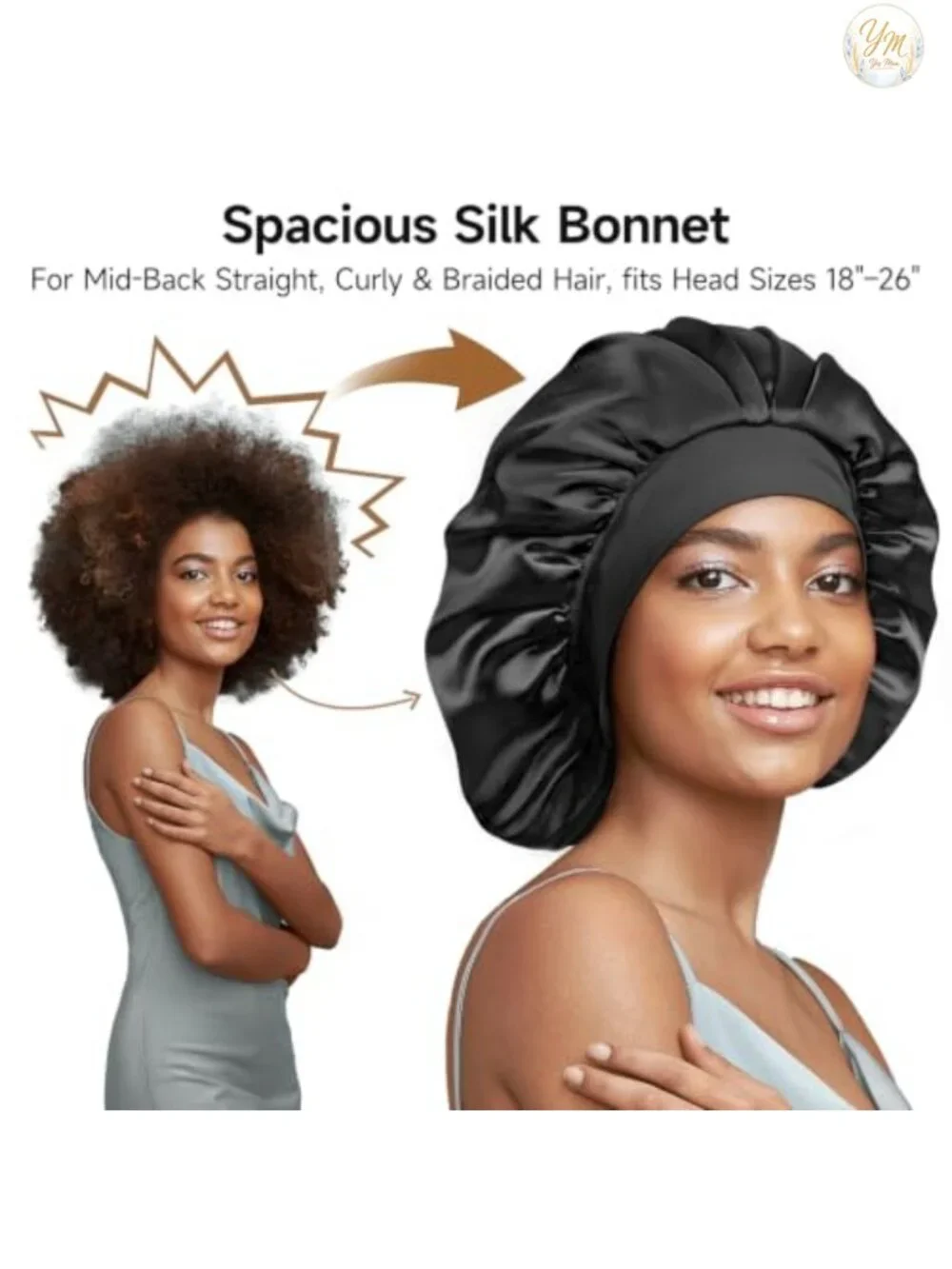 22 Momme Silk Lined Bonnet for Sleeping, Double Layer, Large